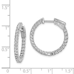 QE7946 Sterling Shimmer Sterling Silver Rhodium-plated 50 Stone 1.7mm CZ In and Out Round Hinged Hoop Earrings