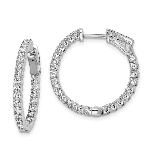 QE7946 Sterling Shimmer Sterling Silver Rhodium-plated 50 Stone 1.7mm CZ In and Out Round Hinged Hoop Earrings