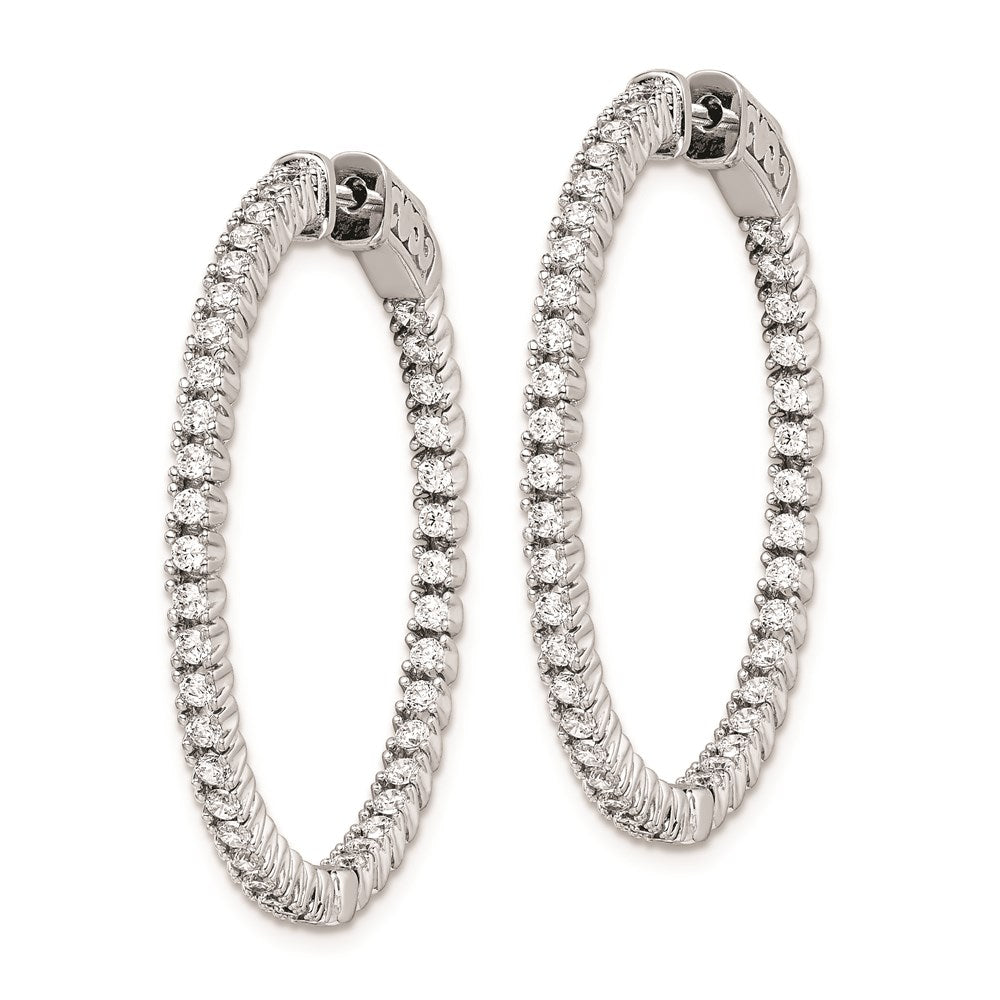 QE7947 Sterling Shimmer Sterling Silver Rhodium-plated 80 Stone 1.75mm CZ In and Out Round Hinged Hoop Earrings