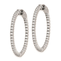 QE7947 Sterling Shimmer Sterling Silver Rhodium-plated 80 Stone 1.75mm CZ In and Out Round Hinged Hoop Earrings