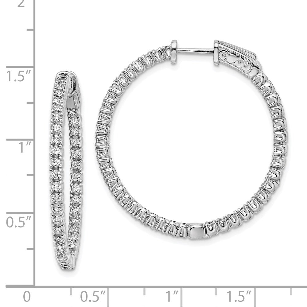 QE7947 Sterling Shimmer Sterling Silver Rhodium-plated 80 Stone 1.75mm CZ In and Out Round Hinged Hoop Earrings