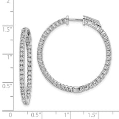 QE7947 Sterling Shimmer Sterling Silver Rhodium-plated 80 Stone 1.75mm CZ In and Out Round Hinged Hoop Earrings