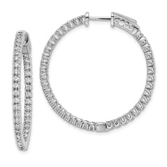 QE7947 Sterling Shimmer Sterling Silver Rhodium-plated 80 Stone 1.75mm CZ In and Out Round Hinged Hoop Earrings