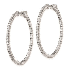 QE7948 Sterling Shimmer Sterling Silver Rhodium-plated 106 Stone 1.75mm CZ In and Out Round Hinged Hoop Earrings