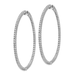 QE7949 Sterling Shimmer Sterling Silver Rhodium-plated 144 Stone 1.7mm CZ In and Out Round Hinged Hoop Earrings