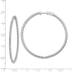 QE7949 Sterling Shimmer Sterling Silver Rhodium-plated 144 Stone 1.7mm CZ In and Out Round Hinged Hoop Earrings
