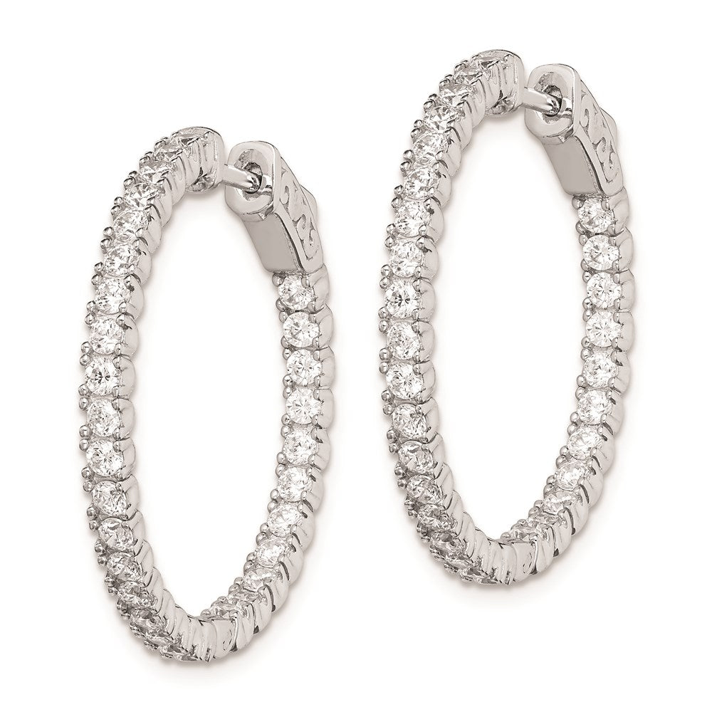 QE7950 Sterling Shimmer Sterling Silver Rhodium-plated 60 Stone 2mm CZ In and Out Round Hinged Hoop Earrings