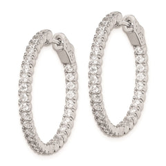 QE7950 Sterling Shimmer Sterling Silver Rhodium-plated 60 Stone 2mm CZ In and Out Round Hinged Hoop Earrings