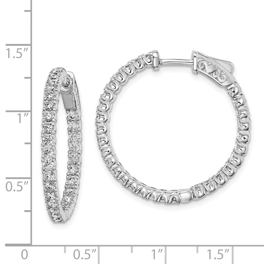 QE7950 Sterling Shimmer Sterling Silver Rhodium-plated 60 Stone 2mm CZ In and Out Round Hinged Hoop Earrings