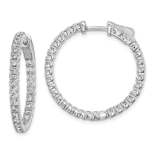 QE7950 Sterling Shimmer Sterling Silver Rhodium-plated 60 Stone 2mm CZ In and Out Round Hinged Hoop Earrings