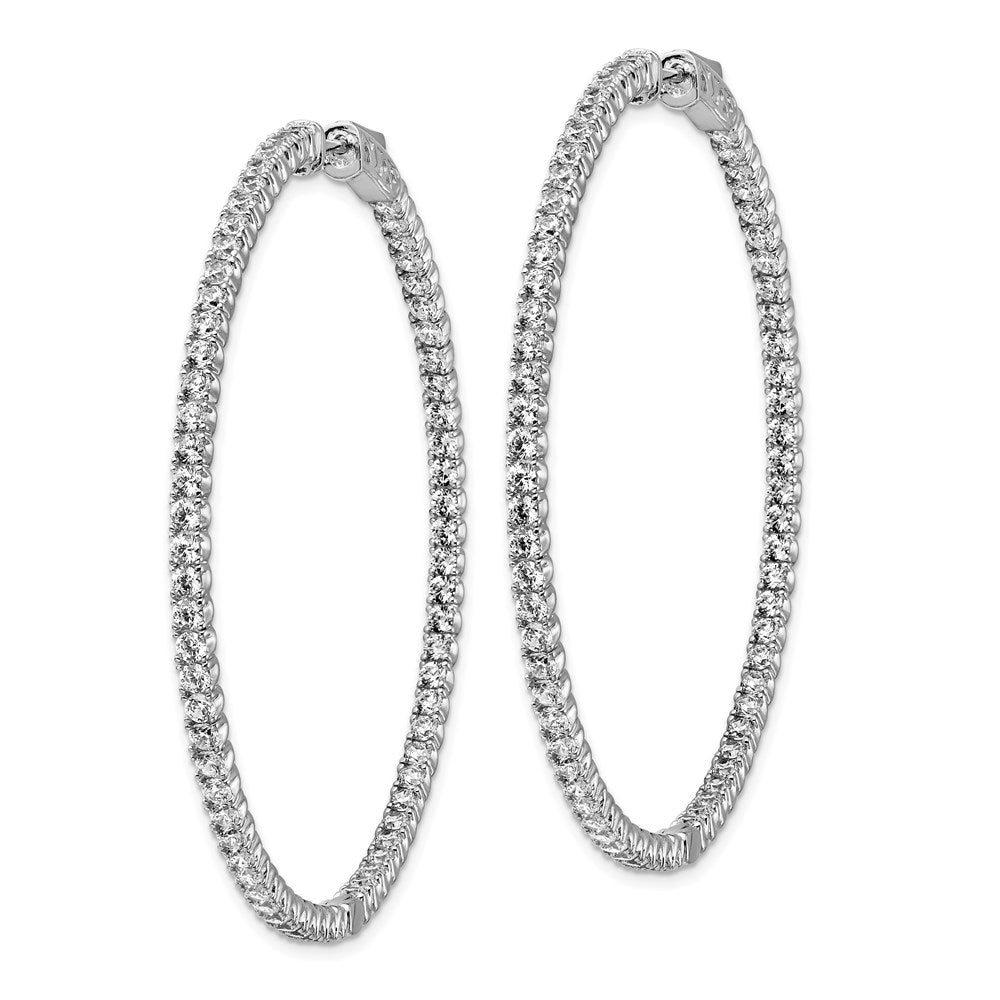 QE7951 Sterling Shimmer Sterling Silver Rhodium-plated 138 Stone 2mm CZ In and Out Round Hinged Hoop Earrings