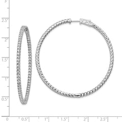 QE7951 Sterling Shimmer Sterling Silver Rhodium-plated 138 Stone 2mm CZ In and Out Round Hinged Hoop Earrings