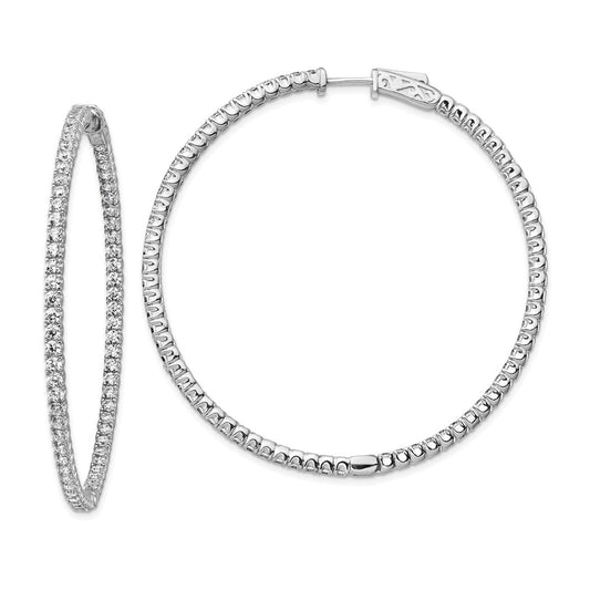 QE7951 Sterling Shimmer Sterling Silver Rhodium-plated 138 Stone 2mm CZ In and Out Round Hinged Hoop Earrings