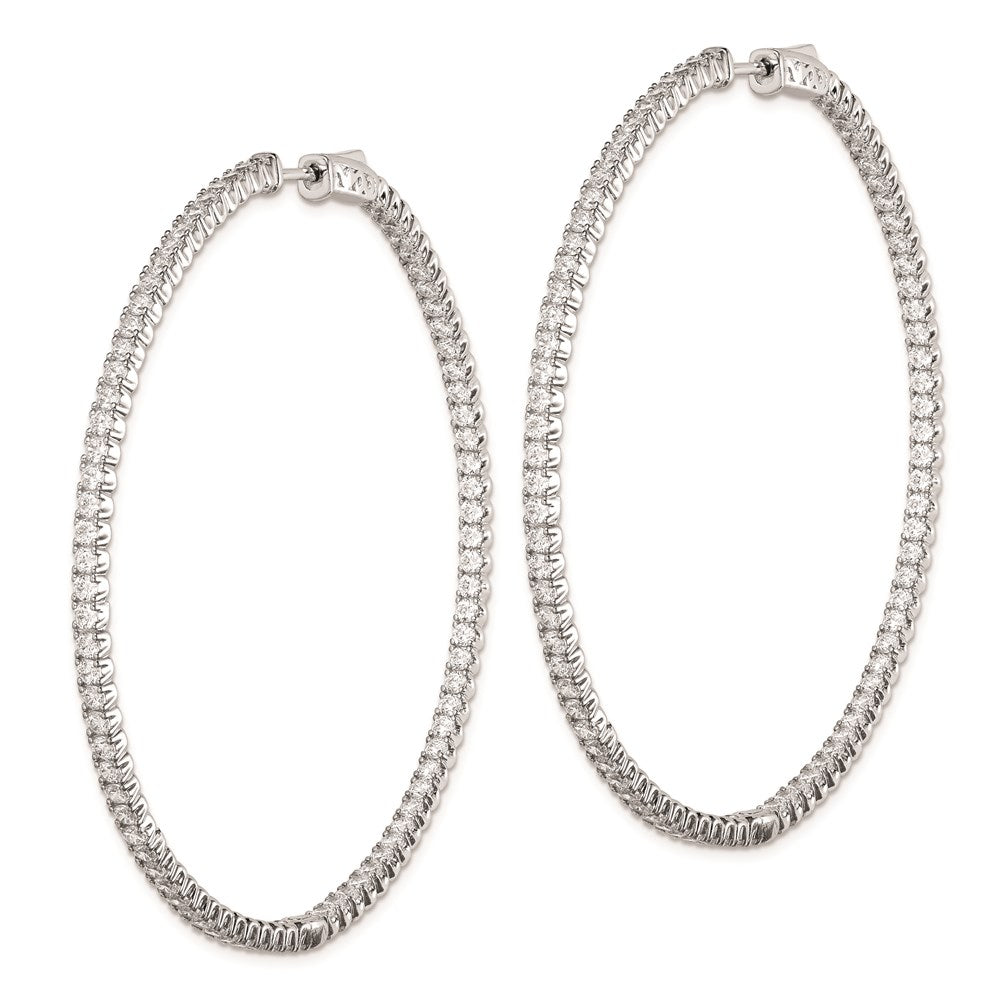 QE7952 Sterling Shimmer Sterling Silver Rhodium-plated 166 Stone 2mm CZ In and Out Round Hinged Hoop Earrings