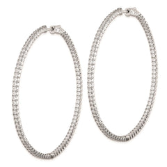 QE7952 Sterling Shimmer Sterling Silver Rhodium-plated 166 Stone 2mm CZ In and Out Round Hinged Hoop Earrings