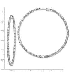 QE7952 Sterling Shimmer Sterling Silver Rhodium-plated 166 Stone 2mm CZ In and Out Round Hinged Hoop Earrings