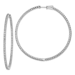 QE7952 Sterling Shimmer Sterling Silver Rhodium-plated 166 Stone 2mm CZ In and Out Round Hinged Hoop Earrings
