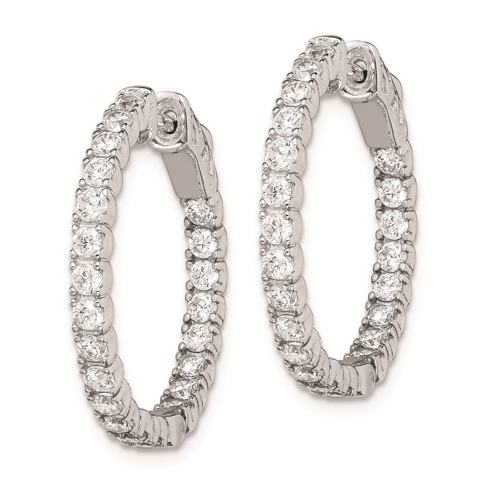 QE7953 Sterling Shimmer Sterling Silver Rhodium-plated 44 Stone 2.1mm CZ In and Out Round Hinged Hoop Earrings