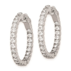QE7953 Sterling Shimmer Sterling Silver Rhodium-plated 44 Stone 2.1mm CZ In and Out Round Hinged Hoop Earrings