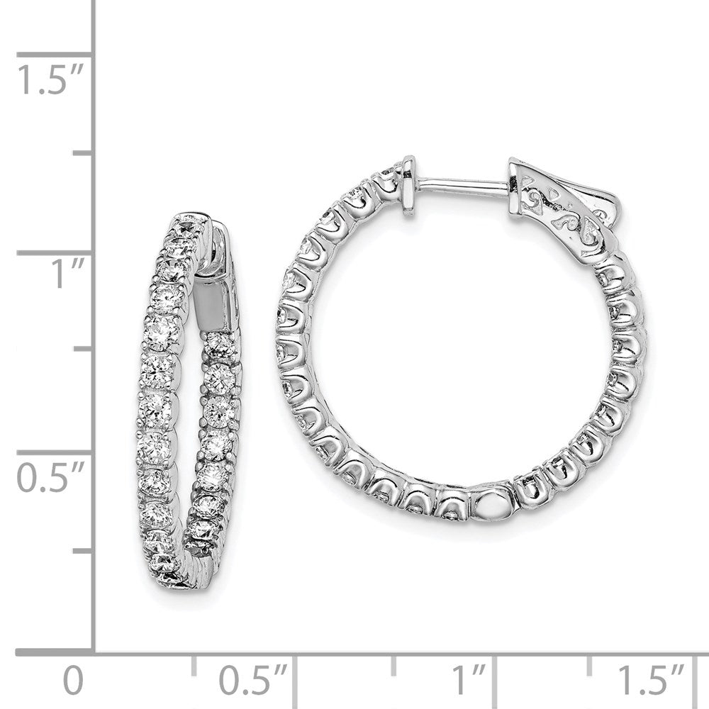 QE7953 Sterling Shimmer Sterling Silver Rhodium-plated 44 Stone 2.1mm CZ In and Out Round Hinged Hoop Earrings