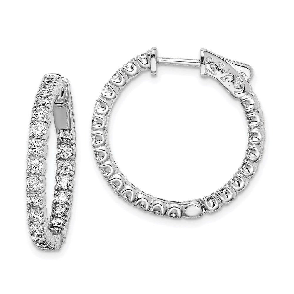 QE7953 Sterling Shimmer Sterling Silver Rhodium-plated 44 Stone 2.1mm CZ In and Out Round Hinged Hoop Earrings