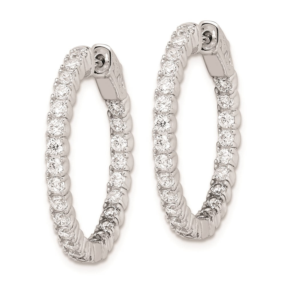 QE7954 Sterling Shimmer Sterling Silver Rhodium-plated 50 Stone 2.1mm CZ In and Out Round Hinged Hoop Earrings