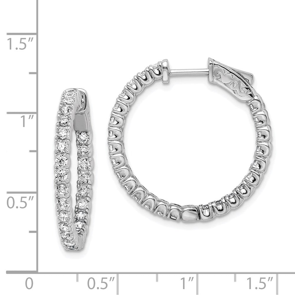 QE7954 Sterling Shimmer Sterling Silver Rhodium-plated 50 Stone 2.1mm CZ In and Out Round Hinged Hoop Earrings