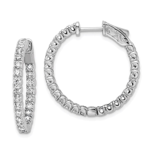 QE7954 Sterling Shimmer Sterling Silver Rhodium-plated 50 Stone 2.1mm CZ In and Out Round Hinged Hoop Earrings