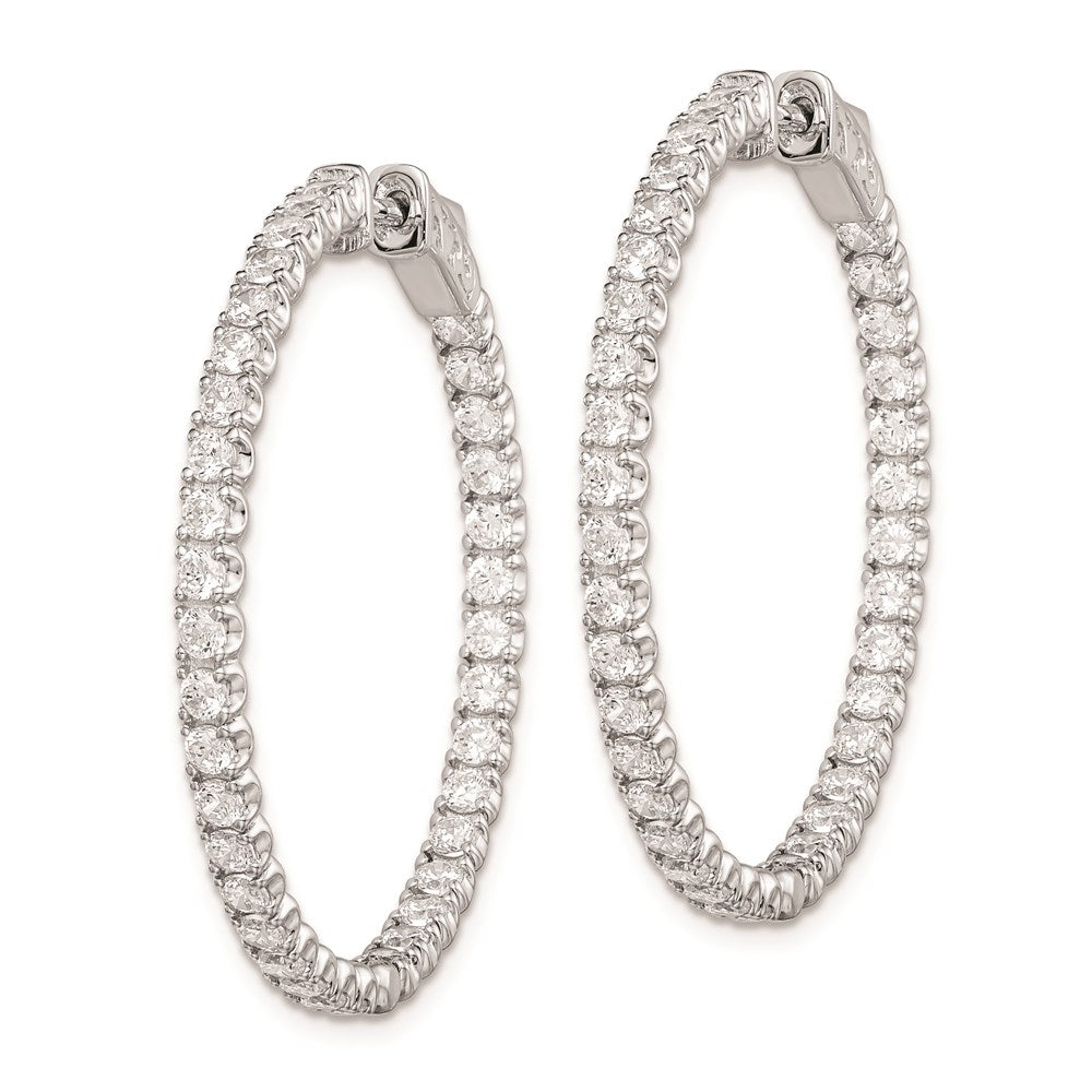 QE7955 Sterling Shimmer Sterling Silver Rhodium-plated 72 Stone 2.1mm CZ In and Out Round Hinged Hoop Earrings