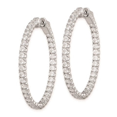 QE7955 Sterling Shimmer Sterling Silver Rhodium-plated 72 Stone 2.1mm CZ In and Out Round Hinged Hoop Earrings