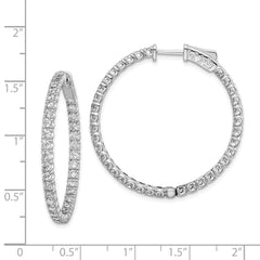 QE7955 Sterling Shimmer Sterling Silver Rhodium-plated 72 Stone 2.1mm CZ In and Out Round Hinged Hoop Earrings