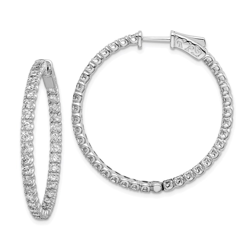 QE7955 Sterling Shimmer Sterling Silver Rhodium-plated 72 Stone 2.1mm CZ In and Out Round Hinged Hoop Earrings