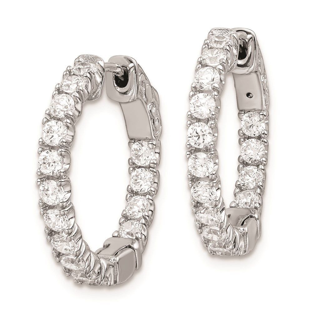 QE7956 Sterling Shimmer Sterling Silver Rhodium-plated 30 Stone 2.25mm CZ In and Out Round Hinged Hoop Earrings