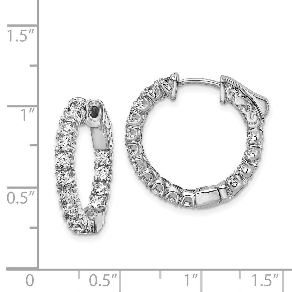 QE7956 Sterling Shimmer Sterling Silver Rhodium-plated 30 Stone 2.25mm CZ In and Out Round Hinged Hoop Earrings