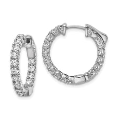 QE7956 Sterling Shimmer Sterling Silver Rhodium-plated 30 Stone 2.25mm CZ In and Out Round Hinged Hoop Earrings