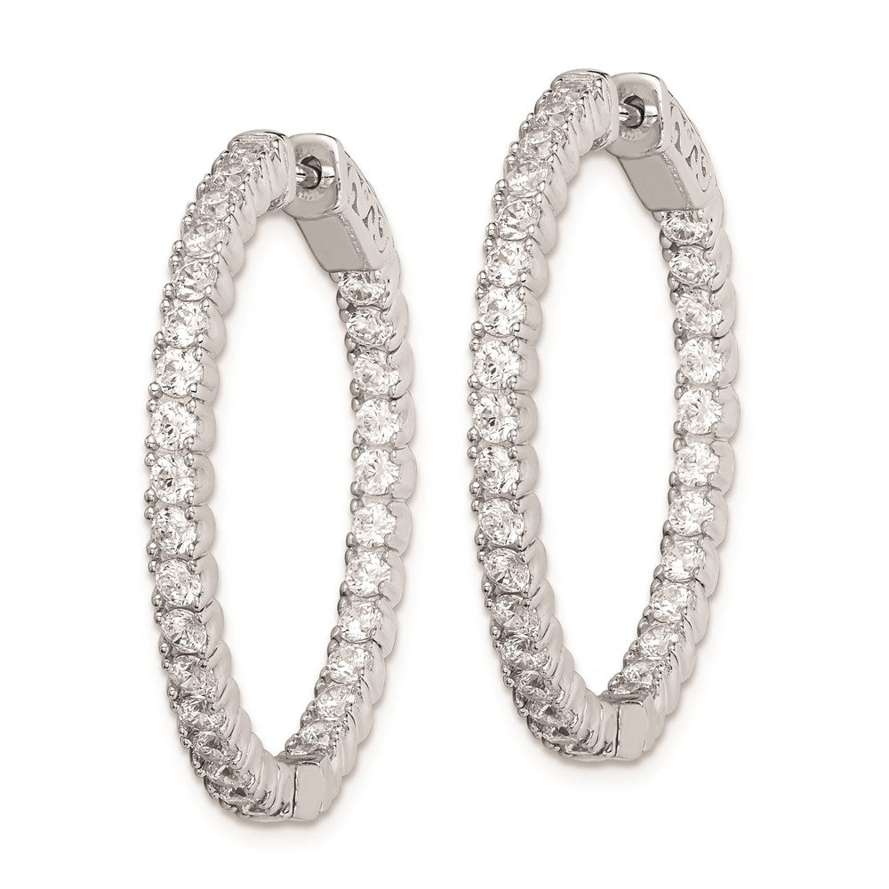 QE7957 Sterling Shimmer Sterling Silver Rhodium-plated 60 Stone 2.25mm CZ In and Out Round Hinged Hoop Earrings