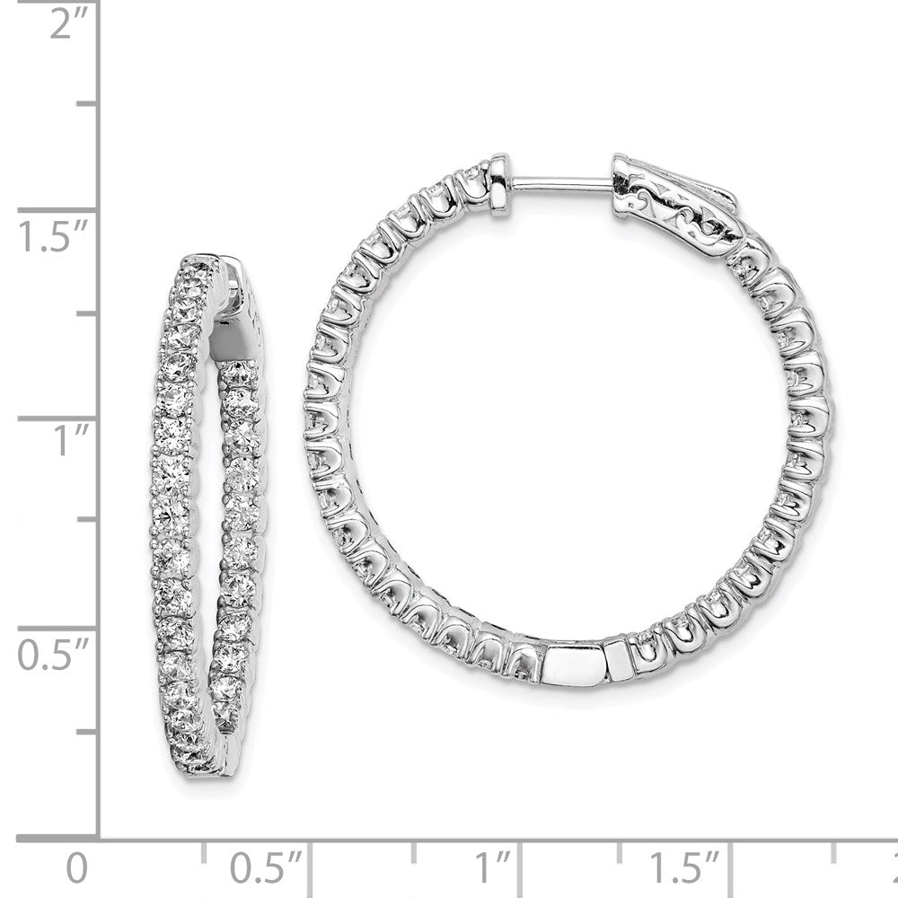 QE7957 Sterling Shimmer Sterling Silver Rhodium-plated 60 Stone 2.25mm CZ In and Out Round Hinged Hoop Earrings