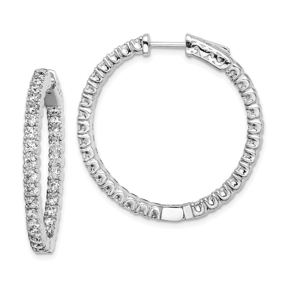 QE7957 Sterling Shimmer Sterling Silver Rhodium-plated 60 Stone 2.25mm CZ In and Out Round Hinged Hoop Earrings
