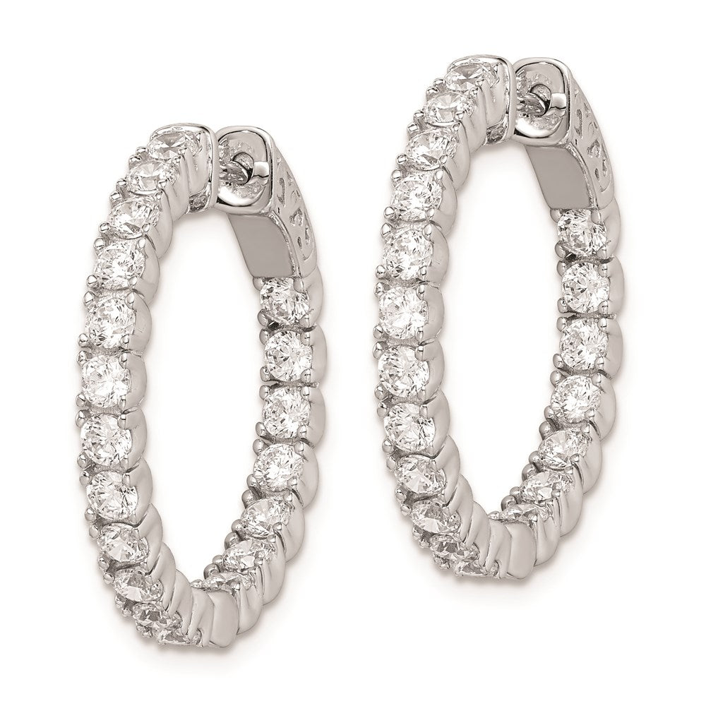 QE7958 Sterling Shimmer Sterling Silver Rhodium-plated 38 Stone 2.5mm CZ In and Out Round Hinged Hoop Earrings