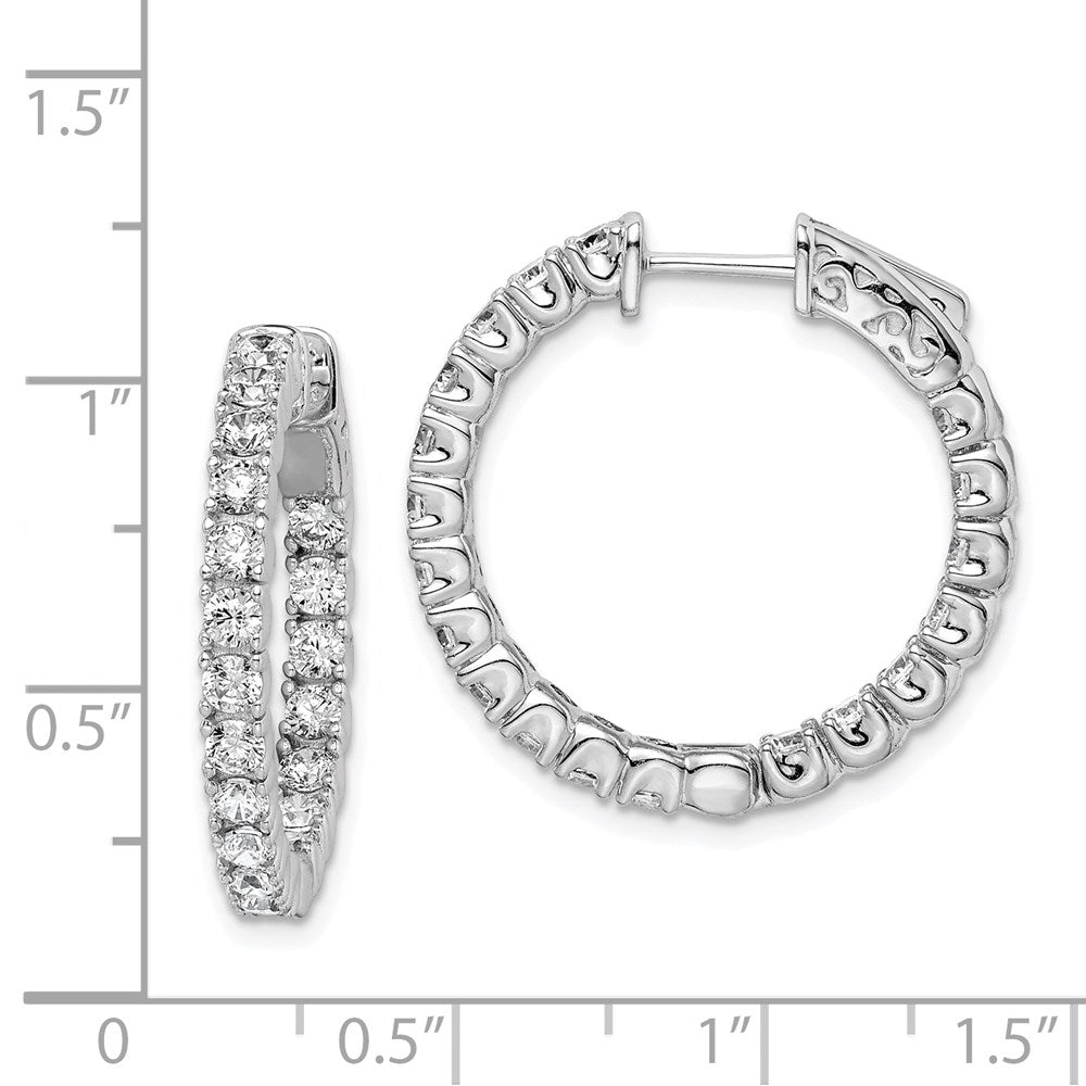 QE7958 Sterling Shimmer Sterling Silver Rhodium-plated 38 Stone 2.5mm CZ In and Out Round Hinged Hoop Earrings