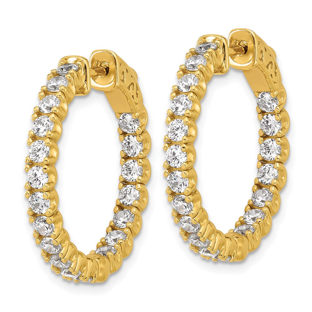 QE7958Y Sterling Shimmer Sterling Silver Gold-tone Flash Gold-plated 2.5mm CZ 38 Stone In and Out Hinged Hoop Earrings