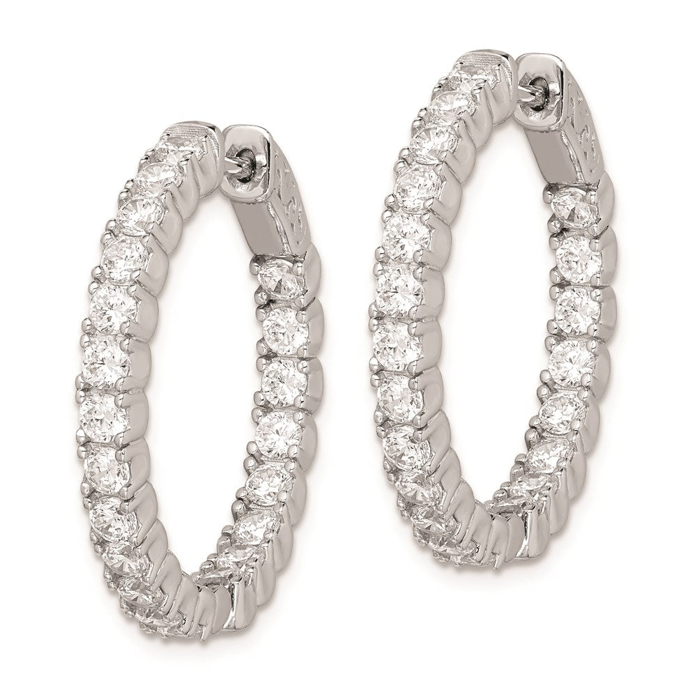 QE7959 Sterling Shimmer Sterling Silver Rhodium-plated 42 Stone 2.5mm CZ In and Out Round Hinged Hoop Earrings