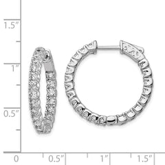 QE7959 Sterling Shimmer Sterling Silver Rhodium-plated 42 Stone 2.5mm CZ In and Out Round Hinged Hoop Earrings
