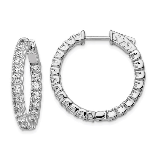 QE7959 Sterling Shimmer Sterling Silver Rhodium-plated 42 Stone 2.5mm CZ In and Out Round Hinged Hoop Earrings
