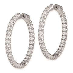 QE7960 Sterling Shimmer Sterling Silver Rhodium-plated 62 Stone 2.5mm CZ In and Out Round Hinged Hoop Earrings