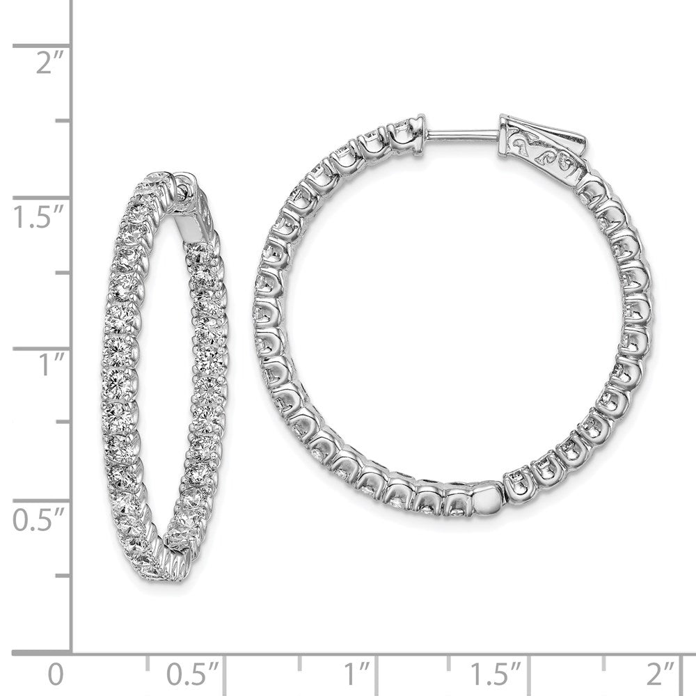 QE7960 Sterling Shimmer Sterling Silver Rhodium-plated 62 Stone 2.5mm CZ In and Out Round Hinged Hoop Earrings