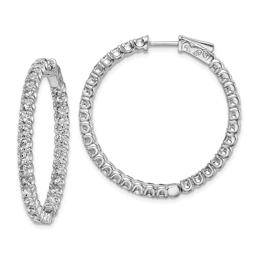 QE7960 Sterling Shimmer Sterling Silver Rhodium-plated 62 Stone 2.5mm CZ In and Out Round Hinged Hoop Earrings