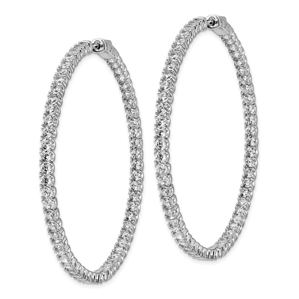 QE7961 Sterling Shimmer Sterling Silver Rhodium-plated 114 Stone 2.5mm CZ In and Out Round Hinged Hoop Earrings
