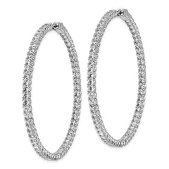 QE7961 Sterling Shimmer Sterling Silver Rhodium-plated 114 Stone 2.5mm CZ In and Out Round Hinged Hoop Earrings