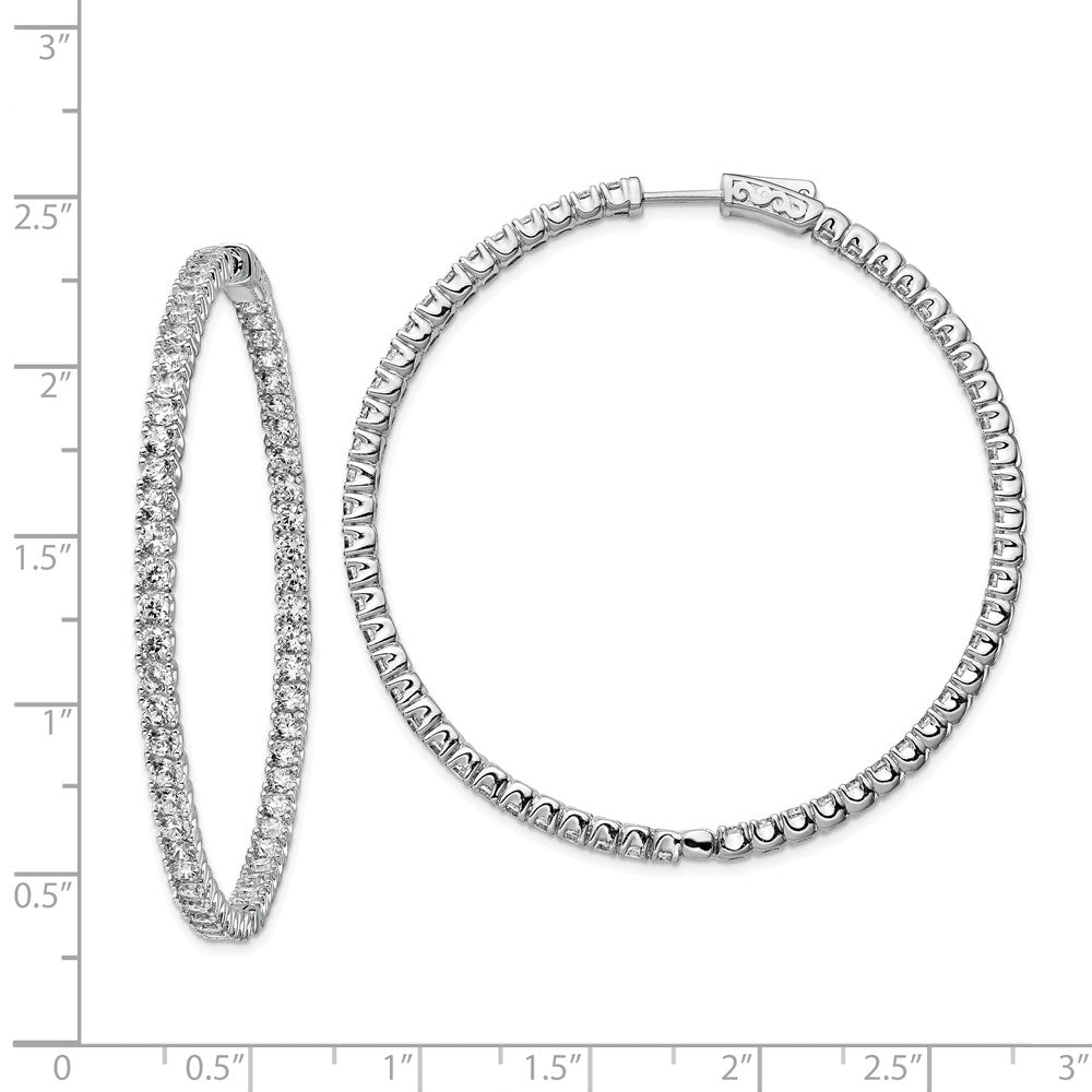 QE7961 Sterling Shimmer Sterling Silver Rhodium-plated 114 Stone 2.5mm CZ In and Out Round Hinged Hoop Earrings